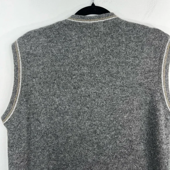 Vintage 80s oversized boxy wooly abstract argyle v neck pull over grandpa vest - Picture 7 of 12